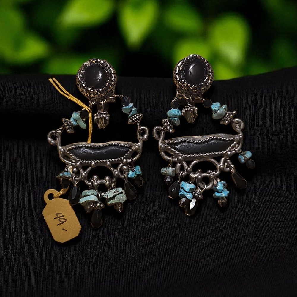 Maya Handmade Silver and Blue Statement Clip Earrings